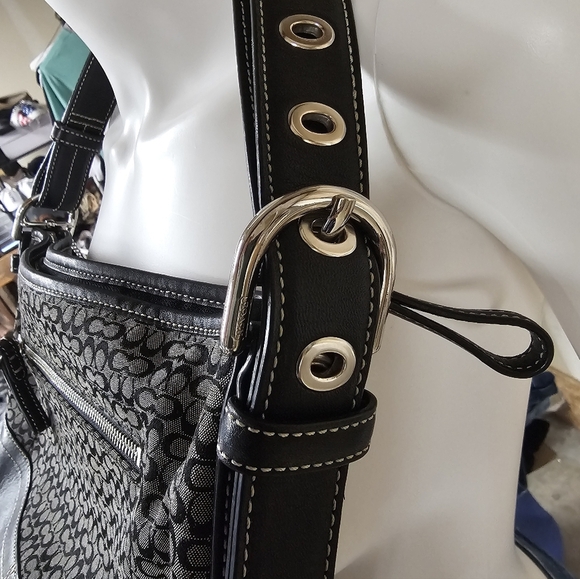 Coach Signature Double C Leather Trim Handbag - Picture 3 of 12